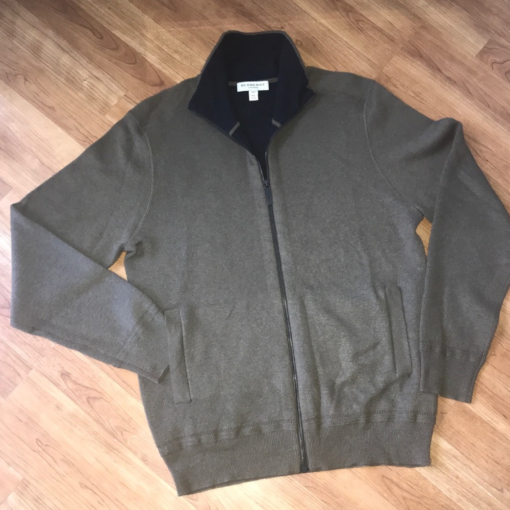 Burberry cashmere military green zip up sweater